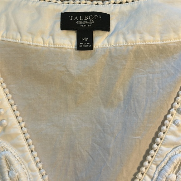 Talbots White V-Neck Cotton Embellished Blouse Sleeveless Side Zip 14P - Picture 8 of 9
